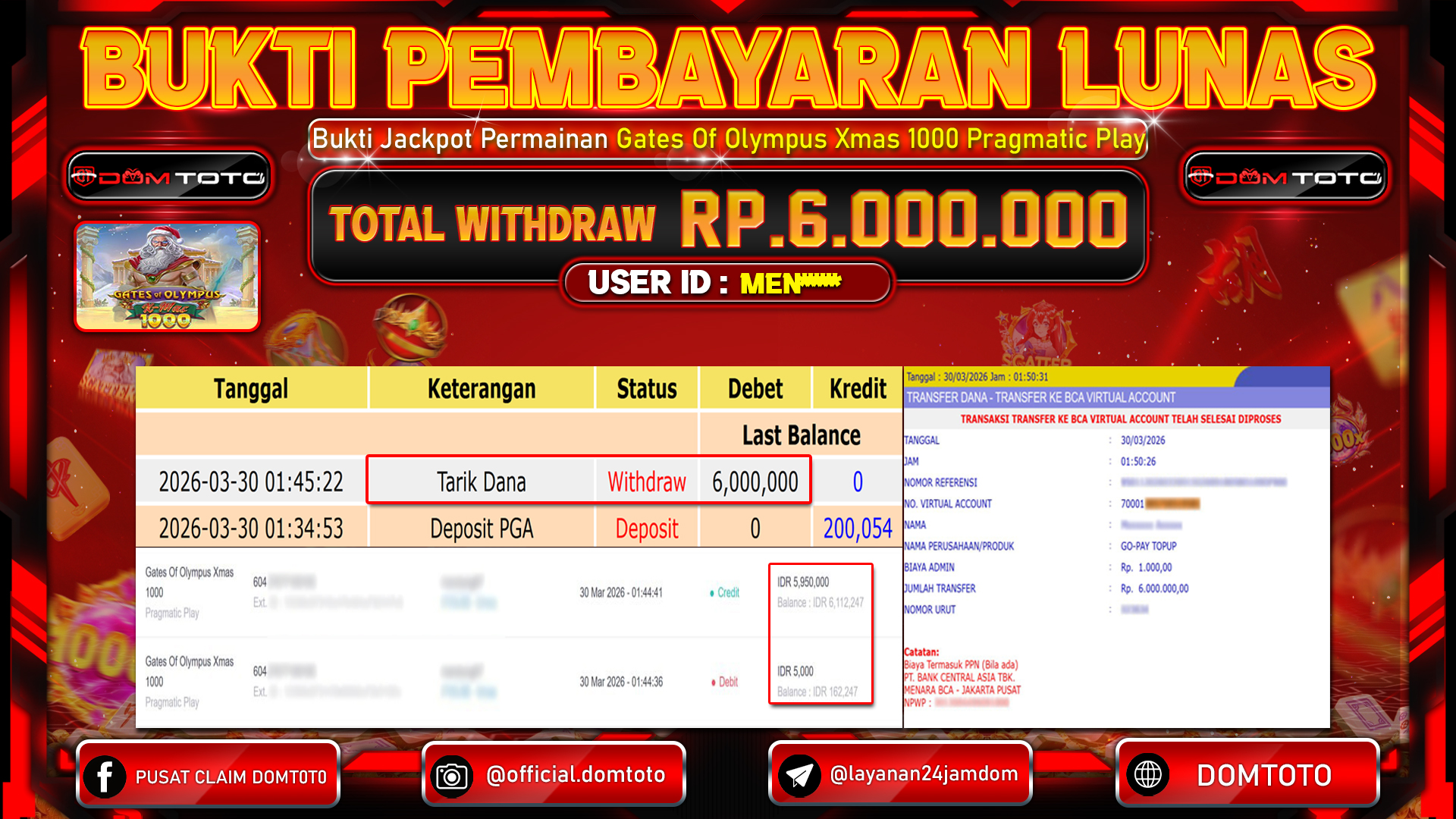 JACKPOT SLOT Gates Of Olympus Xmas 1000 Pragmatic Play 30 MARET 2026
